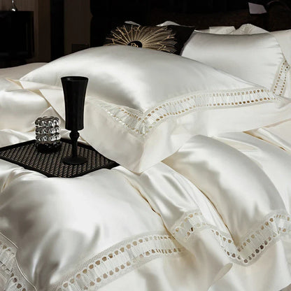 طقم أغطية سرير فاخرة من الساتان والقطن المصري DecorBites™ 1000TC مع حافة مجوفة عريضة