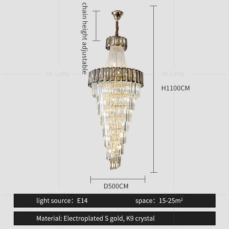 DecorBites™ Elegant Crystal Chandelier for Duplex Spiral Staircase and Living Room