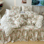 Decobites Korean Princess Flowers Bedding Set - Duvet Cover, Bed Skirt, Pillowcases