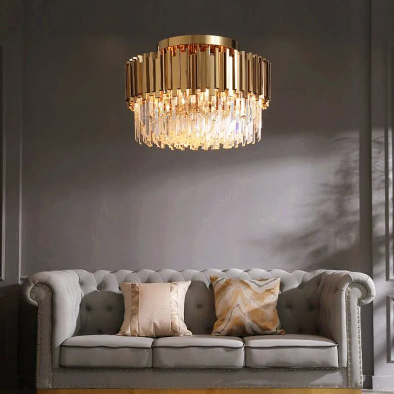 DecorBites™ Gold Crystal Round LED Ceiling Light Fixture for Modern Living Room