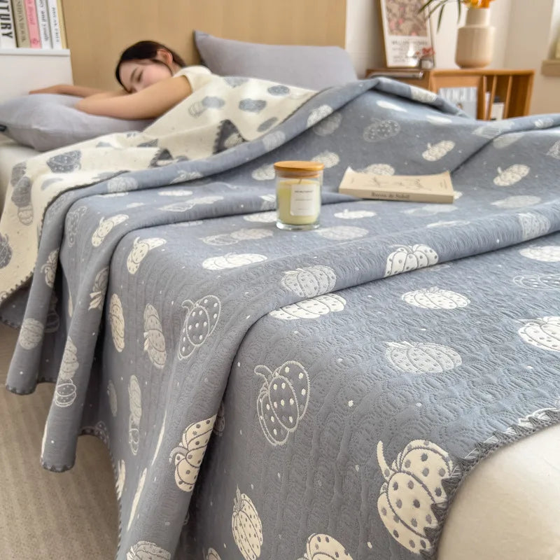 بطانية منشفة قطنية من DecorBites™، لحاف رقيق مطبوع عليه نقشة ريفية - مفرش سرير فاخر قابل للتهوية