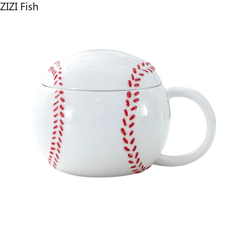 DecorBites™ Baseball Shape Ceramic Mug with Lid - Coffee, Tea, Juice Cup