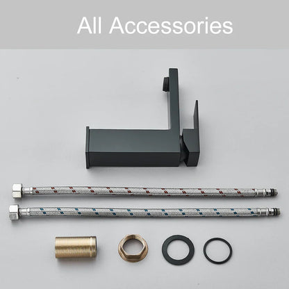 Grifo de lavabo cuadrado DecorBites™ de latón negro: Grifo mezclador para lavabo de baño, modelo alto de un solo mando.