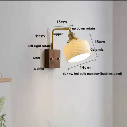 DecorBites™ Ceramic LED Wall Sconce with Walnut Wood Pull Chain Switch - Nordic Style