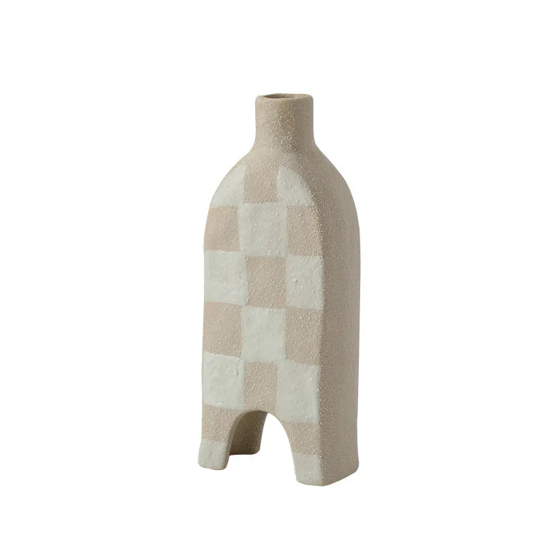DecorBites™ Geometric Check Ceramic Vase for Stylish Flower Arrangements