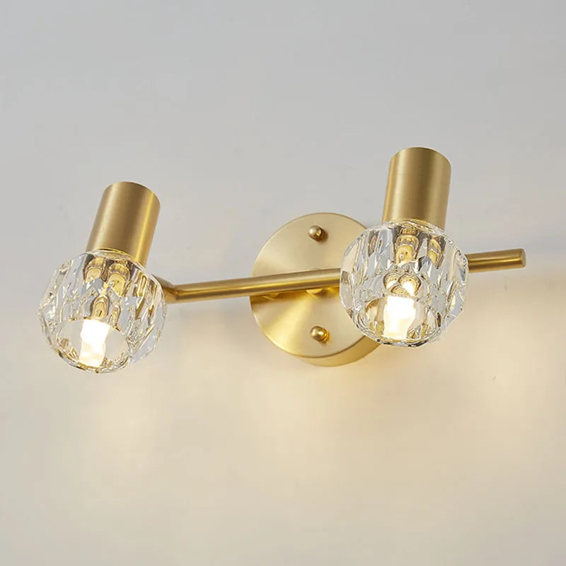 Gold Crystal Wall Lamp Copper 3-Light