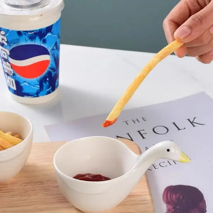 DecorBites™ Little Goose Ceramic Snack Bowl with Handle for Kids, Dessert, Sauce
