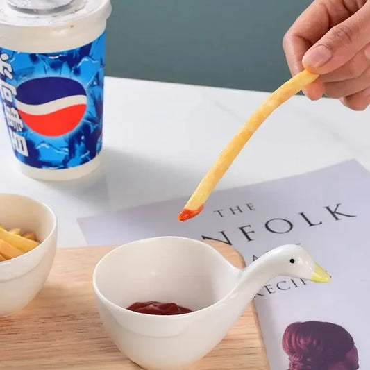 DecorBites™ Little Goose Ceramic Snack Bowl with Handle for Kids, Dessert, Sauce