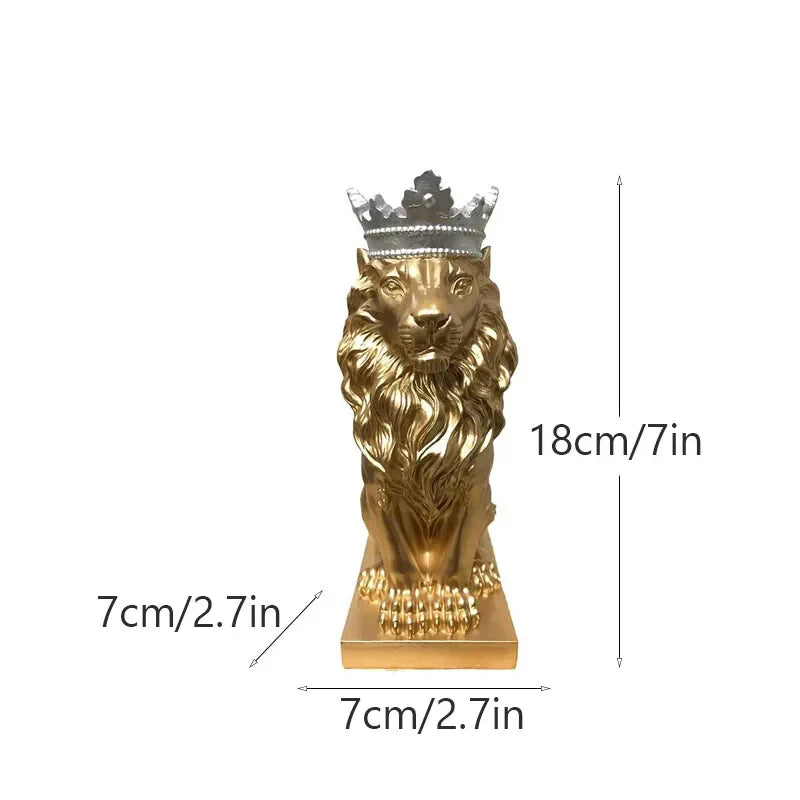 DecorBites™ Golden Crown Lion King Statue 17cm Height Nordic Handicraft Home Office Decor