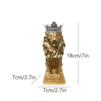 DecorBites™ Golden Crown Lion King Statue 17cm Height Nordic Handicraft Home Office Decor