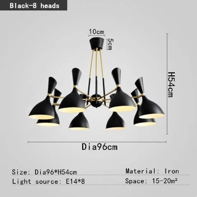 DecorBites™ Nordic LED Multiple Head Chandelier - Black/White Iron Art - Living Room/Bedroom/Kitchen/Hotel