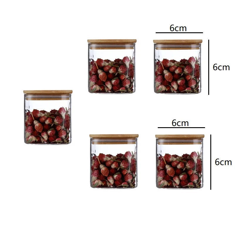 DecorBites™ 5oz Glass Jars Set with Bamboo Lids for Tea Coffee Beans Storage