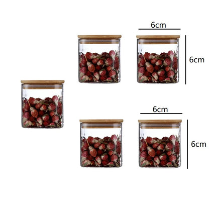DecorBites™ 5oz Glass Jars Set with Bamboo Lids for Tea Coffee Beans Storage
