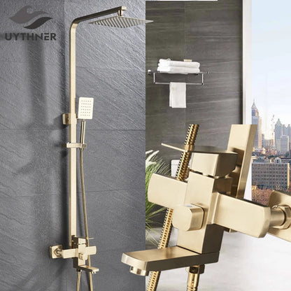 DecorBites™ Brushed Gold Rain Shower Bath Faucet Wall Mounted - Shower Set Mixer
