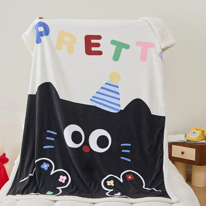 DecorBites™ Lamb Fleece Cute Printed Blanket: Soft & Warm Double-Sided Throw Blanket