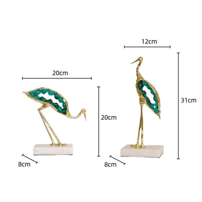 Escultura de grulla de cristal DecorBites™: Figura de pájaro con gema verde para decoración del hogar