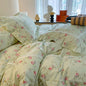 Decobites Princess Pastoral Cotton Bedding Set with Lace Ruffles & Floral Design