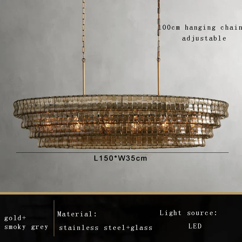 DecorBites™ Brown Glass Pendant Lights for Dining Table Chandelier, Oval Clear Round Suspension Lamp