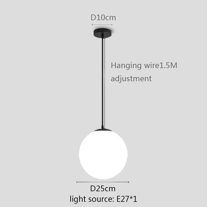 Modern White Globe Glass Pendant Light in Gold, Black, or Silver