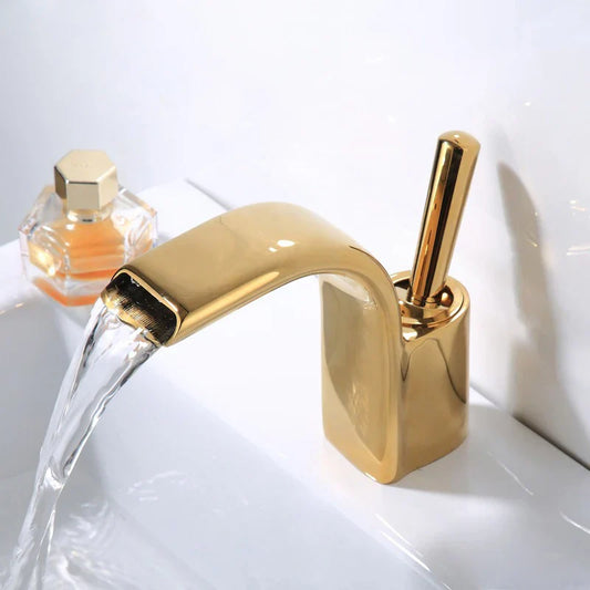 DecorBites™ Black Brass Waterfall Basin Faucet, Single Hole Hot Cold Sink Mixer Tap