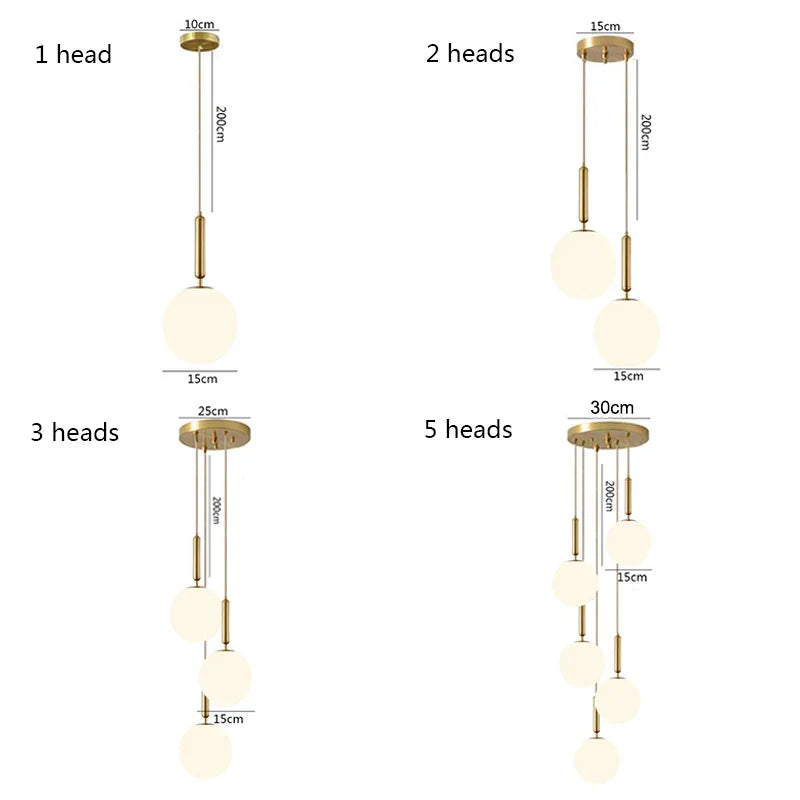 DecorBites™ Brass Glass Ball Pendant Lights for Living Room Restaurant Kitchen Decor