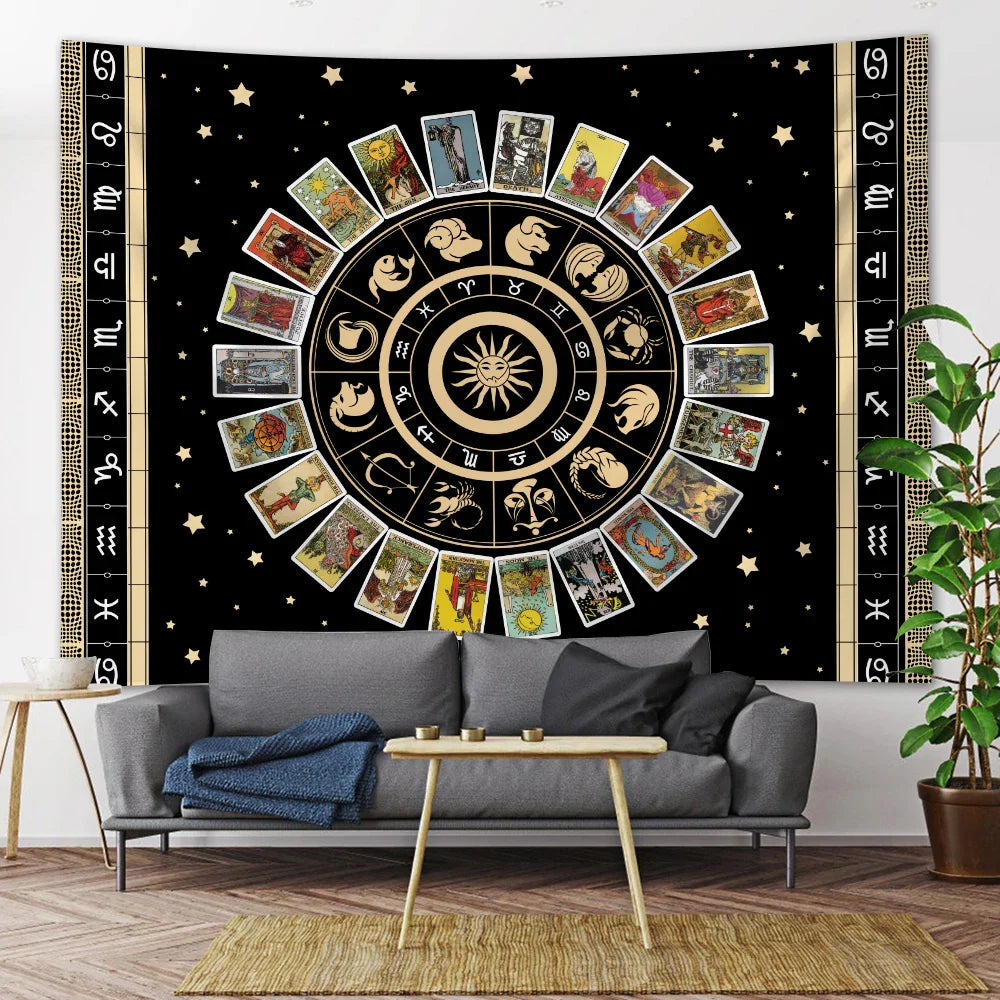 Decobites Mystic Symbol Mandala Tapestry for Bohemian Tarot Room Wall Decor