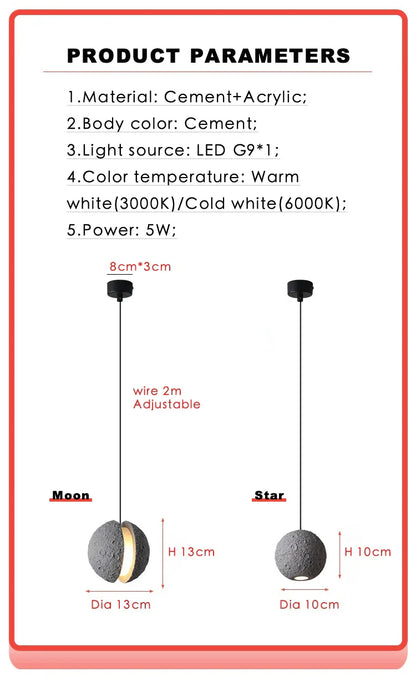 DecorBites™ Industrial Cement Pendant Lights - Retro Moon Star Chandelier Fixture