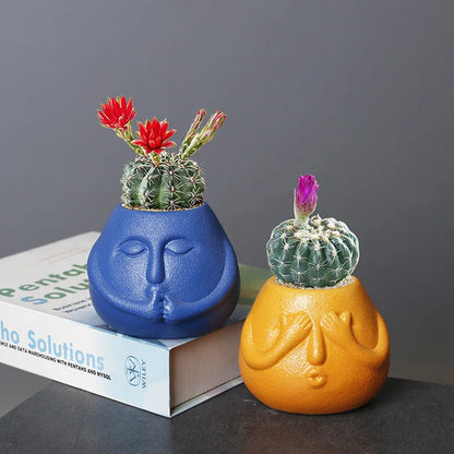 DecorBites™ Ceramic Abstract Human Face Flowerpot Succulent Orchid Plant Vase Pot