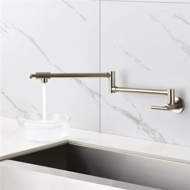 DecorBites™ Brushed Gold Kitchen Pot Filler Faucet Wall Mount Single Cold Foldable Spout