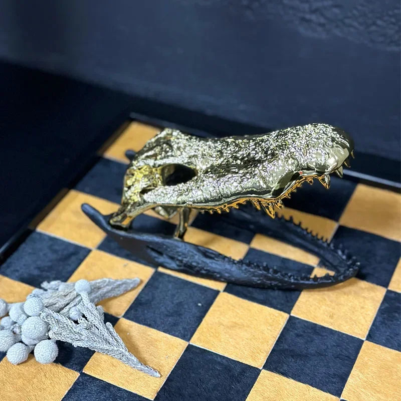 Metallic Crocodile Skull Decor