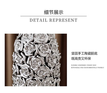 DecorBites™ Elegant Gold Ceramic Rose Vase for Modern Home Decor & Wedding Centerpieces