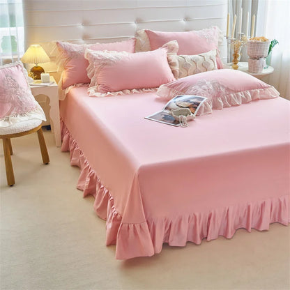 Decobites Pink Butterfly Embroidery Lace Princess Wedding Bedding Set