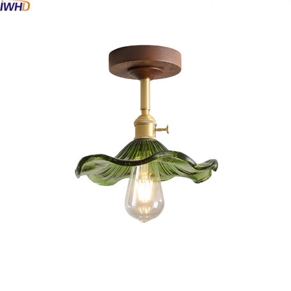DecorBites™ Green Glass LED Ceiling Lights: Modern Copper Wood Indoor Lamp