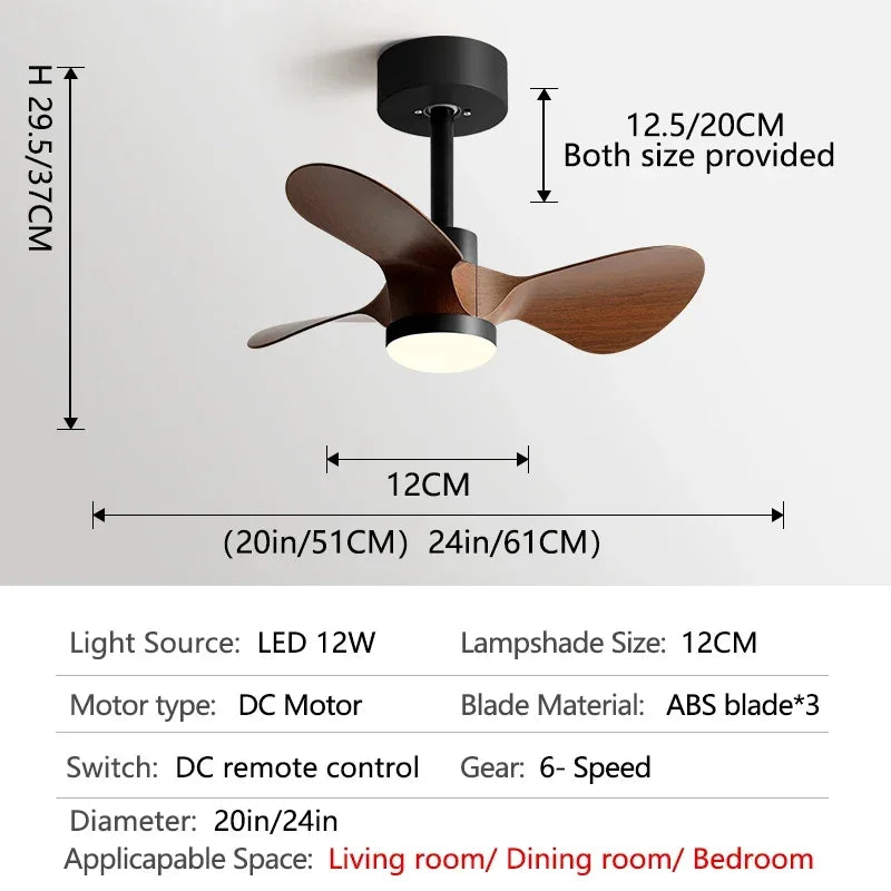 DecorBites™ 24-Inch Mini Ceiling Fan with Lights, Modern Design for Home and Office