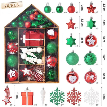 70pcs Christmas Ornaments Boutique Christmas Ball Set Christmas Tree Pendant Home Bedroom New Year Decoration New Year Gift 2024