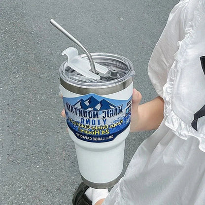 ديكوربايتس™ - زجاجة ترمس فريز بقشة من الفولاذ المقاوم للصدأ، سعة 30 أونصة - كوب آيس ماونتن