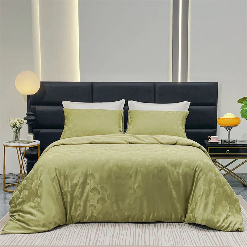 DecorBites™ Jacquard Satin Duvet Cover Set - Luxury Solid Soft Quilt Kit
