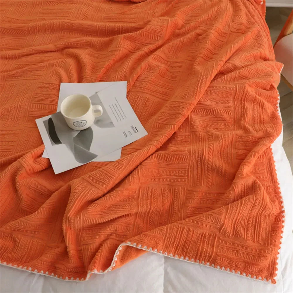 Decobites Orange Solid 3D Soft Print Flannel Coral Fleece Double-side Blanket