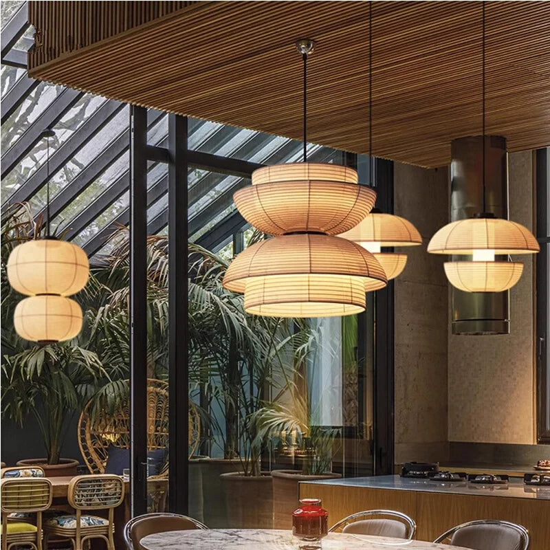 DecorBites™ Japanese Wabi Sabi Fabric Pendant Light: Traditional and Creative Lighting for Dining Room