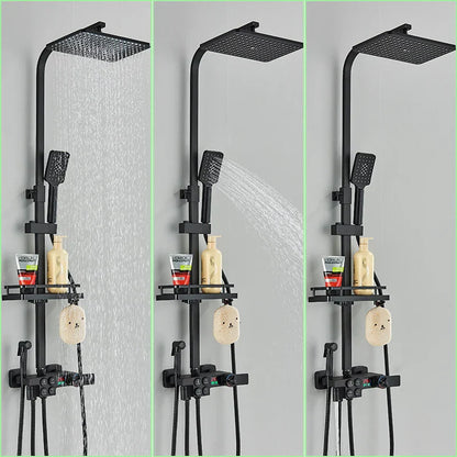 DecorBites™ Digital Display Thermostatic Shower Faucet Set, Rain Shower Column, Wall Mount - Black/Chrome
