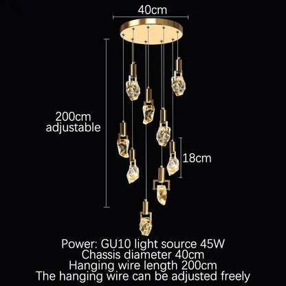 DecorBites™ Elegant Diamond Crystal Chandelier LED Light Fixture Gold Home Decor