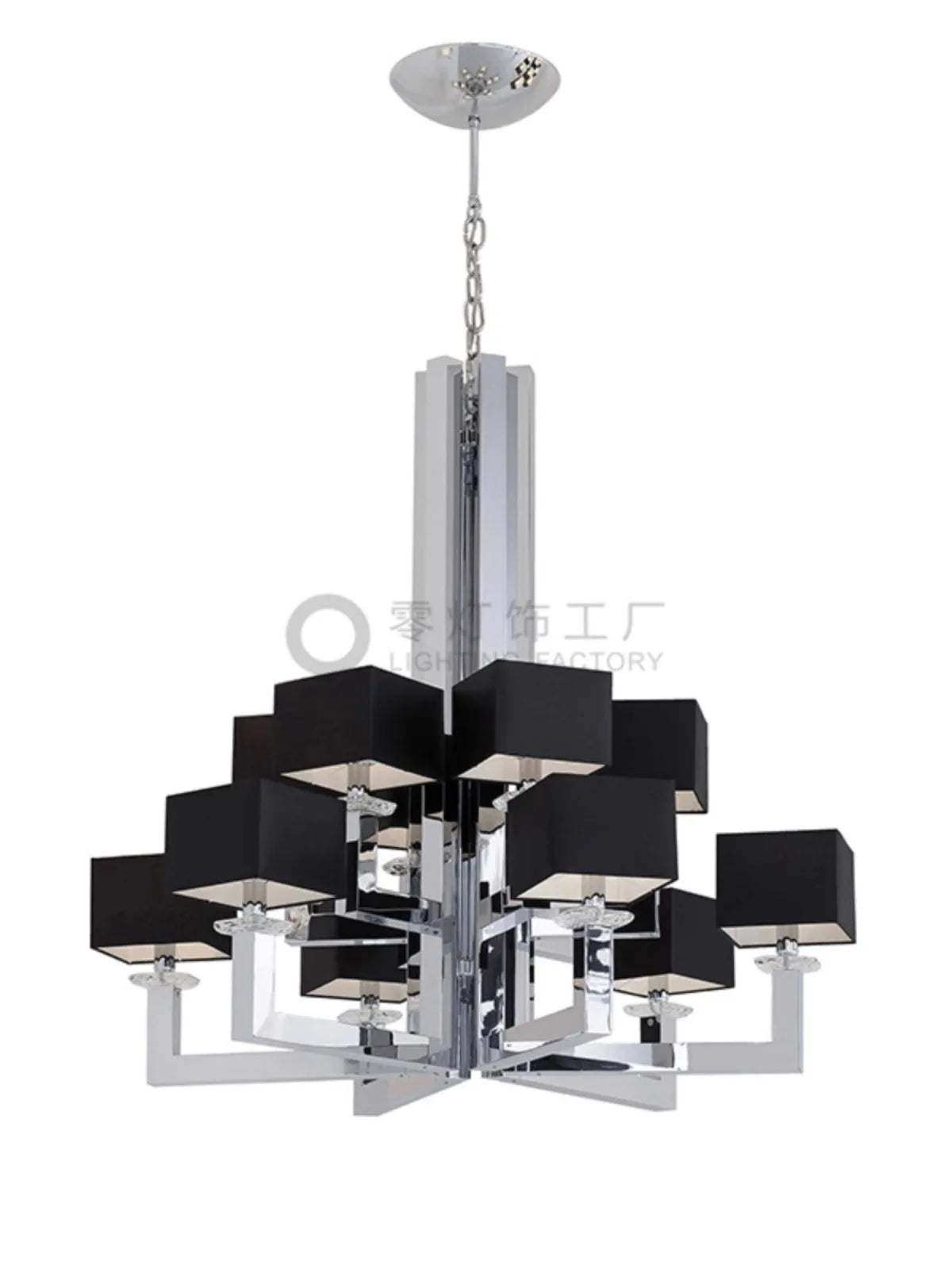 DecorBites™ 12-Light Chrome Chandelier with Black Shades - 37x37 inches
