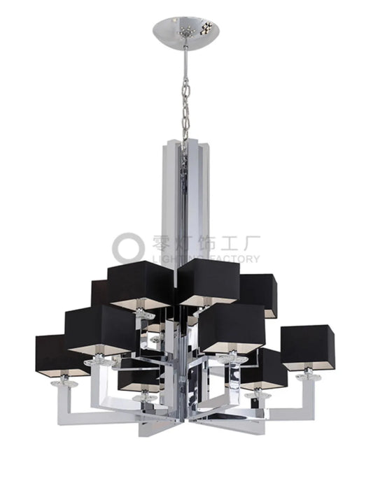 DecorBites™ 12-Light Chrome Chandelier with Black Shades - 37x37 inches