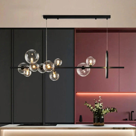 DecorBites™ Black Glass Ball LED Pendant Chandelier for Dining Room, Kitchen, and Restaurant