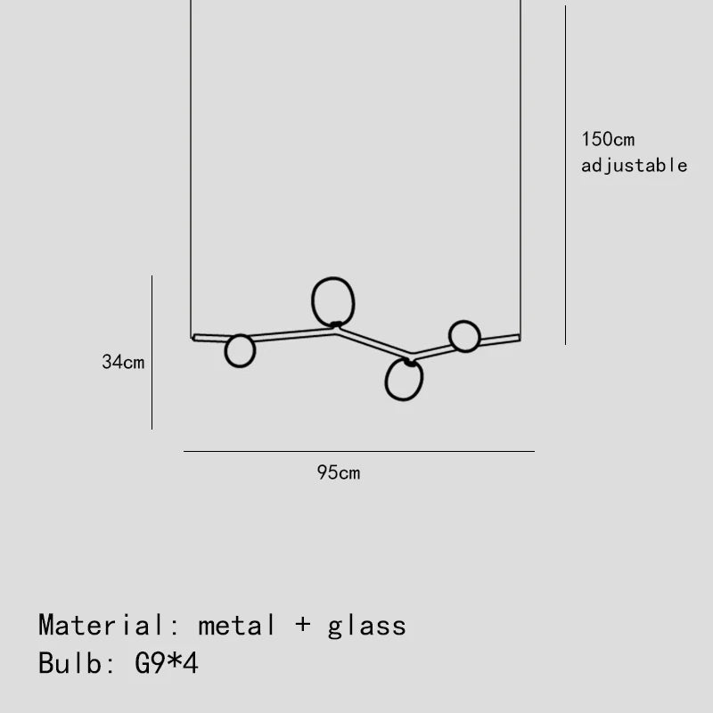 ثريات DecorBites™ Art Deco Branches باللونين الأسود والأبيض مصنوعة من زجاج G9 مع إمكانية تعديل ارتفاع المصباح
