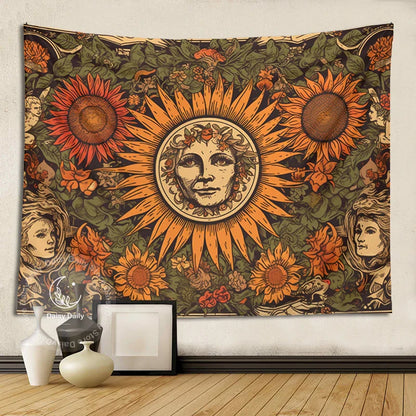 Sunflower Tapestry Wall Hanging Retro Bohemian Floral Decor Cloth by Decobites