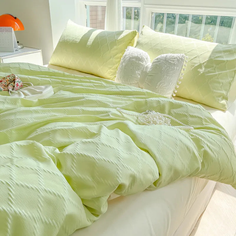DecorBites™ Diamond Grid Jacquard Bedding Sets: Cooling, Soft Duvet Cover for Summer & Autumn