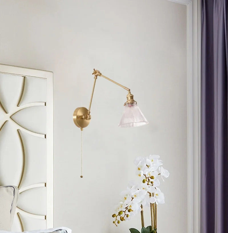 Decorbites™ Grüne Glas-LED-Wandleuchten mit Zugkette Vintage-Messing Heimdekoration