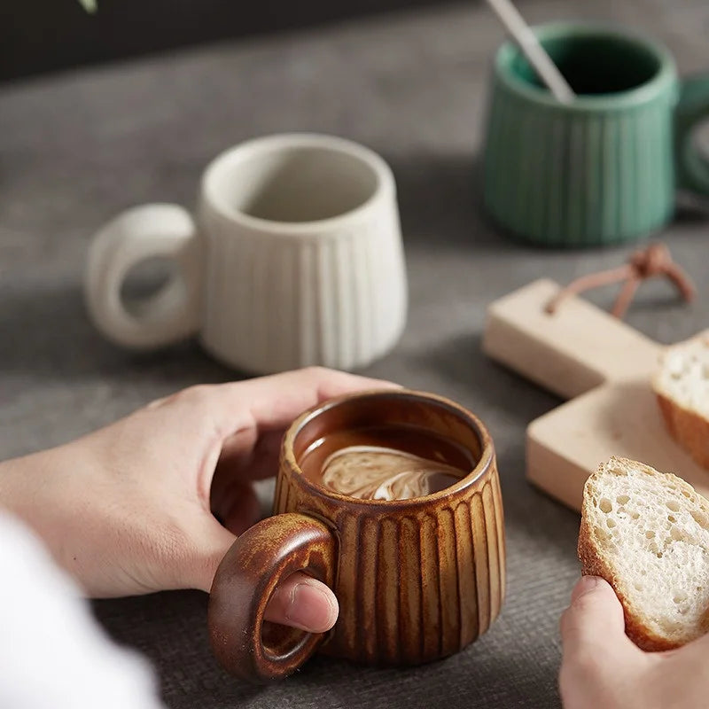DecorBites™ Handmade Nordic Ceramic Mug with Ring Handle - Retro Style