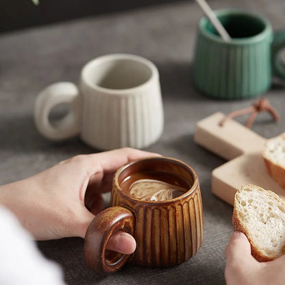 DecorBites™ Handmade Nordic Ceramic Mug with Ring Handle - Retro Style
